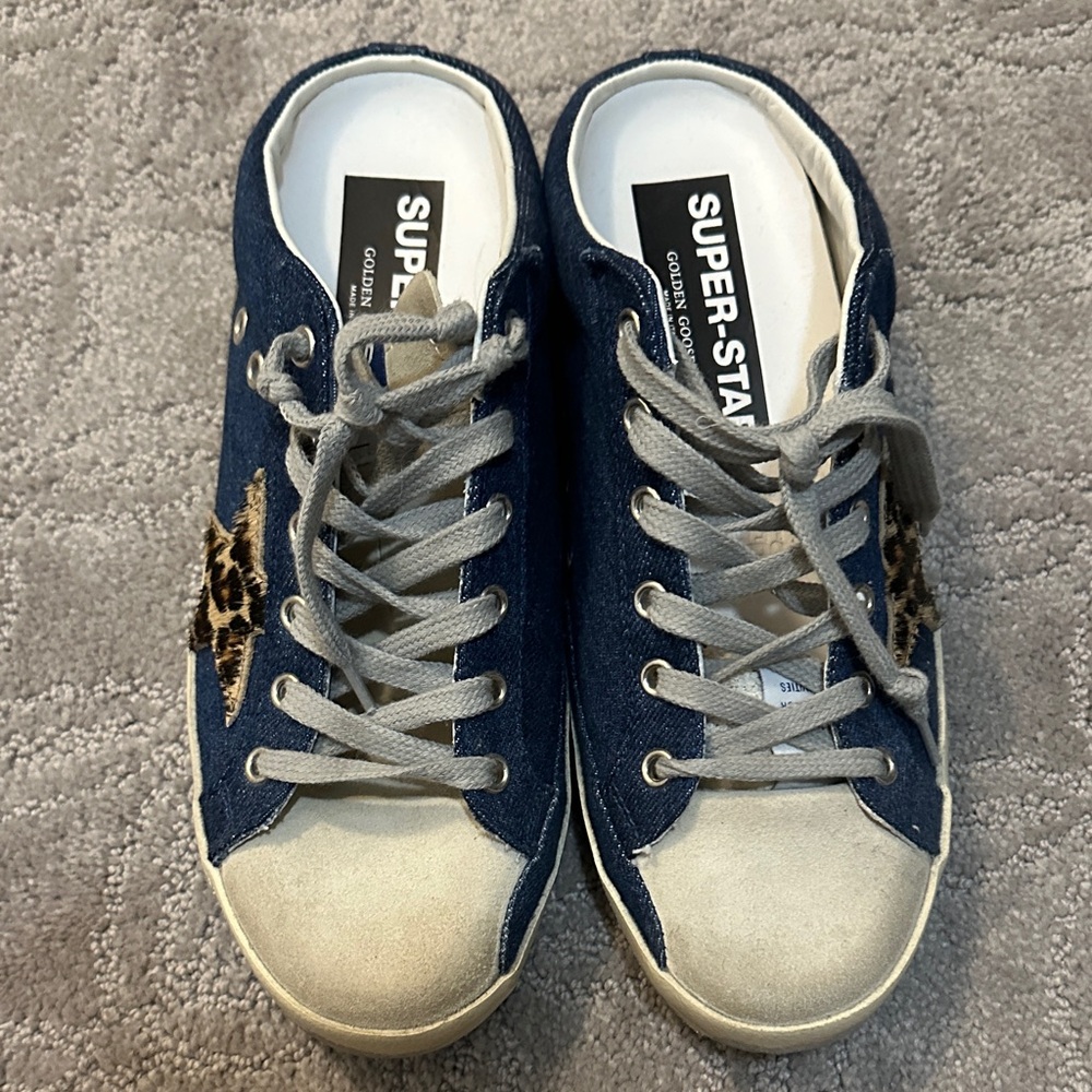Golden Goose Slip On Denim & Leopard Sneakers. No Back. Size 39.